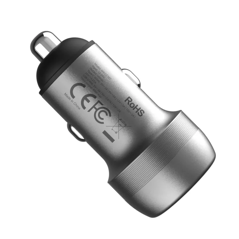 WINX POWER Fast 89W automobilinis įkroviklis - USB-C PD 67W + USB-A QC 18W, juodos spalvos