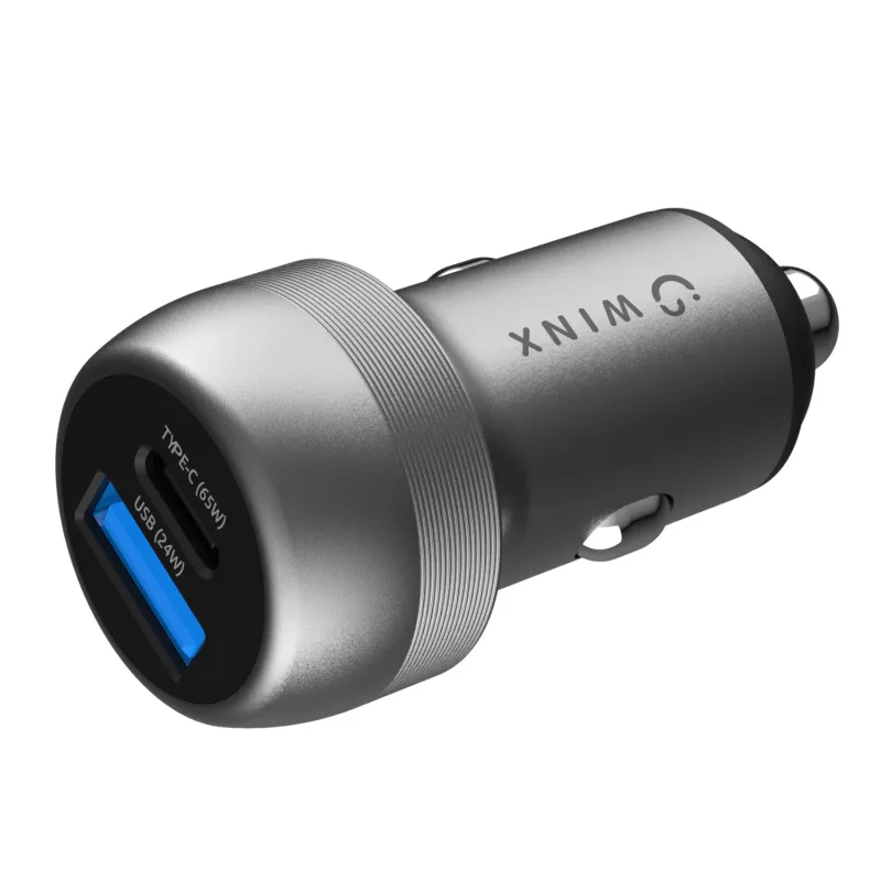 WINX POWER Fast 89W automobilinis įkroviklis - USB-C PD 67W + USB-A QC 18W, juodos spalvos