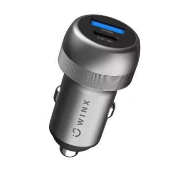 WINX POWER Fast 89W automobilinis įkroviklis - USB-C PD 67W + USB-A QC 18W, juodos spalvos