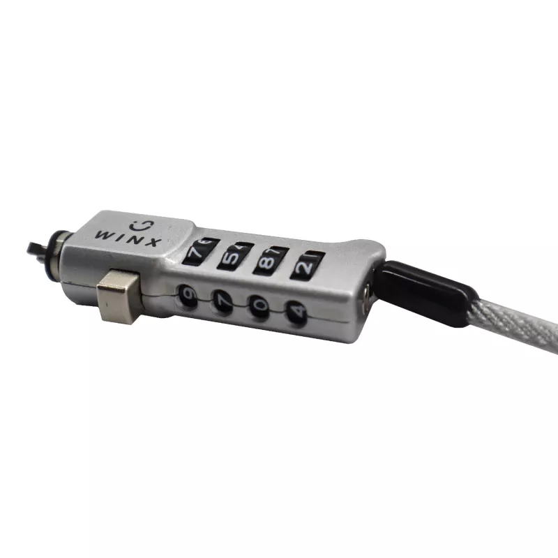 WINX Secure Max Universal Code Cable Lock - 4 skaitmenų perstatomas derinys, pintas plienas, 1,8 m, juoda/sidabrinė