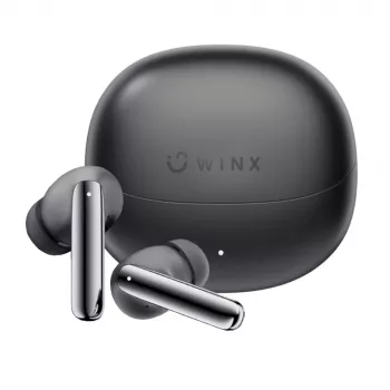 WINX VIBE More Adaptive ANC ausinės belaidės Bluetooth 5.3 su dvigubo mikrofono ENC, žaidimų režimu, IPX4, USB-C įkrovimo dėklu, 30 val. veikimo, juodos