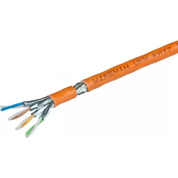 Wirewin VKW SFTP K7 LSOH3 1000SXB Cat.7 S/FTP tinklo kabelis ritėje, 1000 m, oranžinis, LSOH3 apvalkalas, vientisas plikas varis, 23 AWG, 600 MHz, 10 Gbps