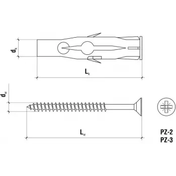 WKRĘT-MET RU-06045 universalus kaištis 6 x 45 mm, 100 vnt., pilkas