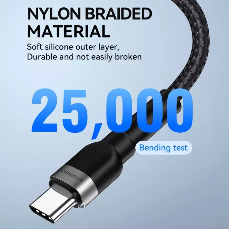 Wozinsky 1 m USB-C į USB-C laidas 60W PD greitas įkrovimas ir duomenų sinchronizavimas juodas