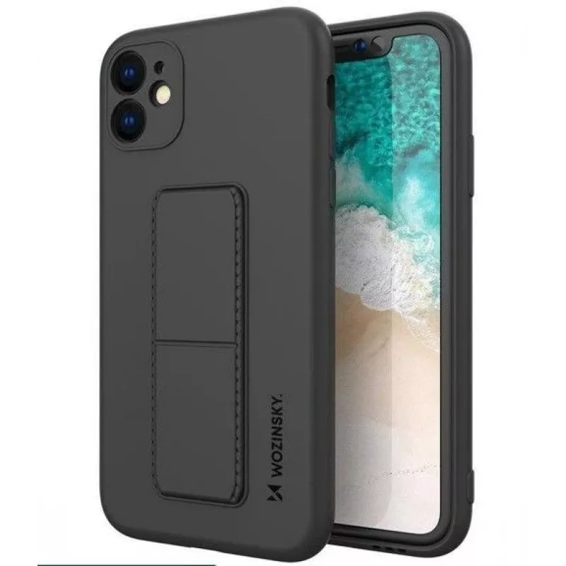 Wozinsky Apple iPhone 12 Pro Max Silikoninis Dėklas su Stovu Juodas