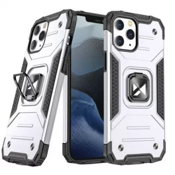 Wozinsky Apple iPhone 13 žiedo šarvų dėklas su atrama, tvirtas tvirtas dangtelis, sidabrinis