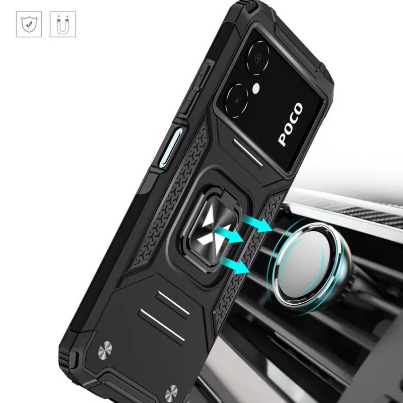 Wozinsky Ring Armor Case, skirtas Google Pixel 7 Pro – Šarvuotas dėklas su magnetiniu laikiklio žiedu – Juoda