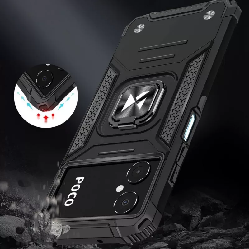 Wozinsky Ring Armor Case, skirtas Google Pixel 7 Pro – Šarvuotas dėklas su magnetiniu laikiklio žiedu – Juoda