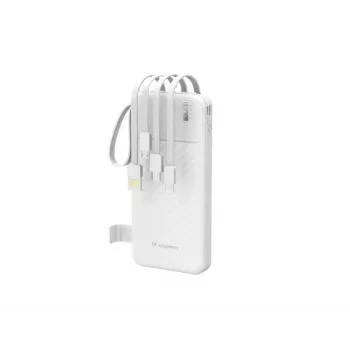 Wozinsky W11-W 10000mAh 10W Power Bank su įmontuotais kabeliais ir žibintuvėliu, baltas