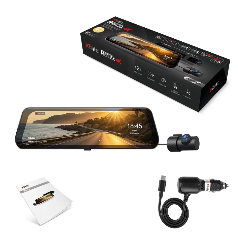 XBLITZ REFLEX 4K dviejų kanalų vaizdo registratorius su galine kamera, Wi-Fi, GPS, HDR, 4K UHD priekyje + Full HD gale