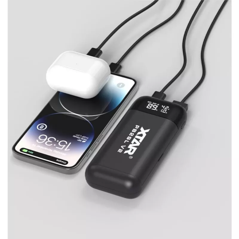XTAR PB2SLV2 18650 Baterijų įkroviklis ir Power Bank su USB-C PD3.0 ir QC3.0