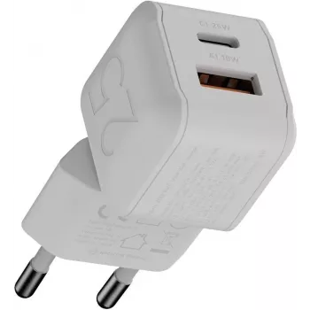 Xtorm NextGen GaN3 Ultra 25W USB-C ir USB-A sieninis įkroviklis – baltas XECNG250