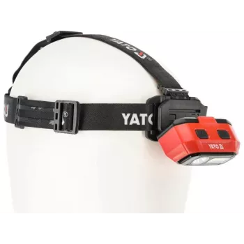Yato YT-08594 COB LED darbinė lempa su magnetiniu pagrindu ir pasukamu kabliu, 200 lm, 3x AA, juoda/raudona