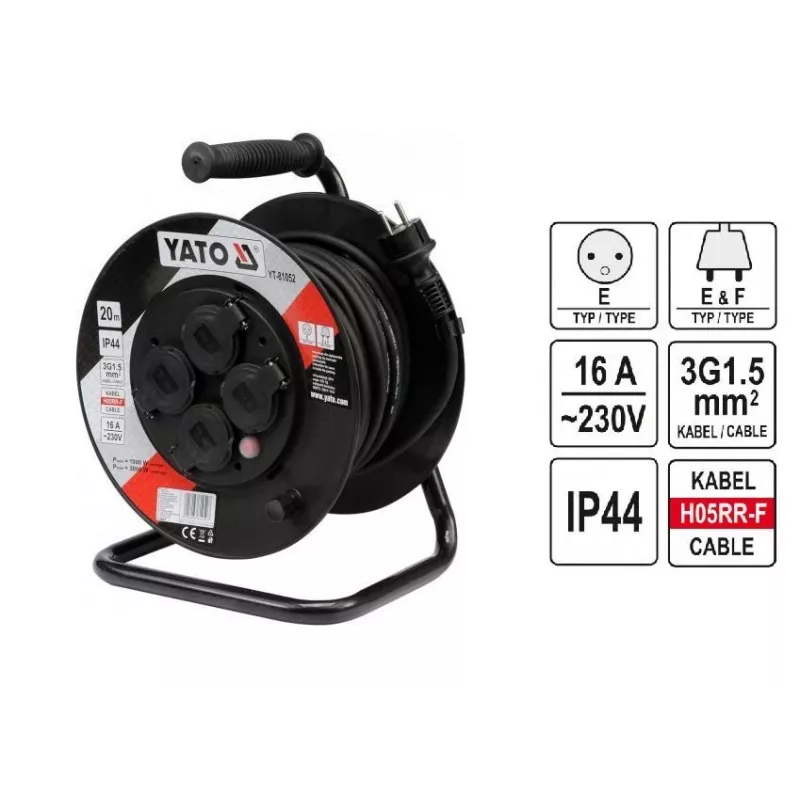 Yato YT-81052 Laido būgnas 4 AC lizdai 20 m
