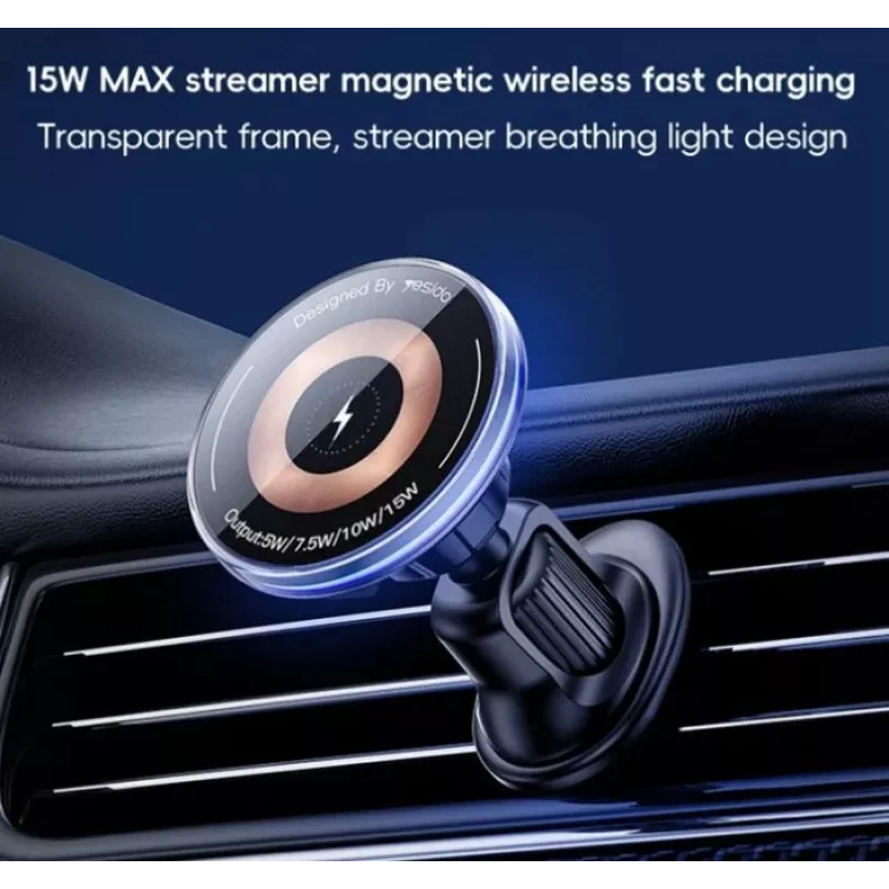 YESIDO 15W belaidis magnetinis laikiklis automobiliui su MagSafe, juodas