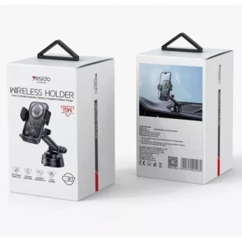 YESIDO 15W Siurbimo puodelio automobilinis belaidis įkroviklis juodas