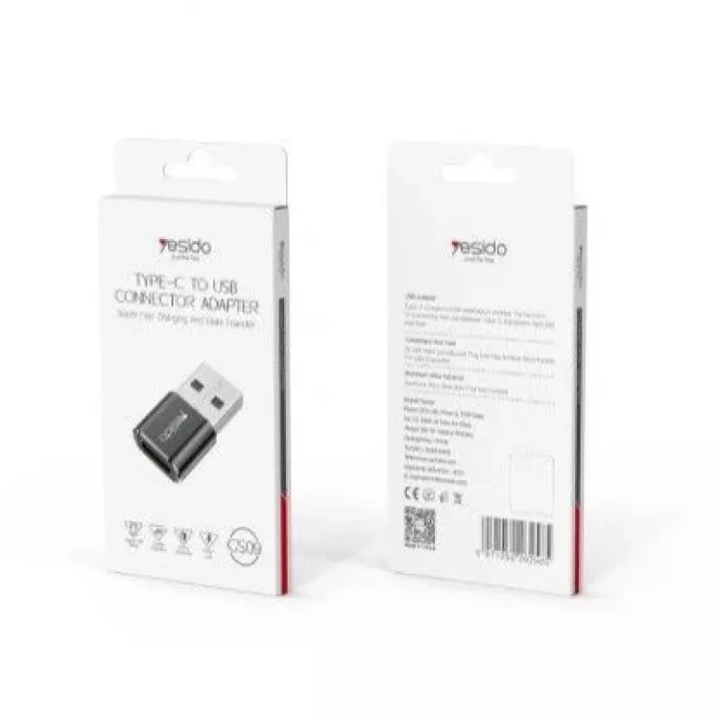 YESIDO GS09 Mini aliuminio lydinio USB Type-C į USB-A OTG adapteris juodas
