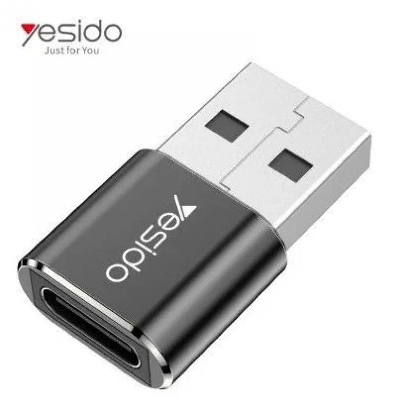 YESIDO GS09 Mini aliuminio lydinio USB Type-C į USB-A OTG adapteris juodas