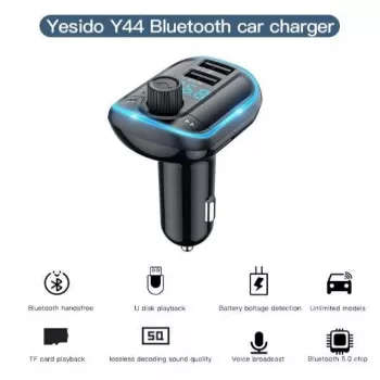 YESIDO Y44 MP3 grotuvas Bluetooth automobilinis įkroviklis su QC3.0, LED ekranu, laisvų rankų skambučiais, juodas