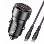 YESIDO Y55 60W greito įkrovimo automobilinis įkroviklis su USB-C į USB-C laidu, juodas