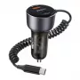 YESIDO Y56 60W greitas automobilinis kroviklis su USB-C ir USB-A, PD 3.0 ir QC 3.0, pilka