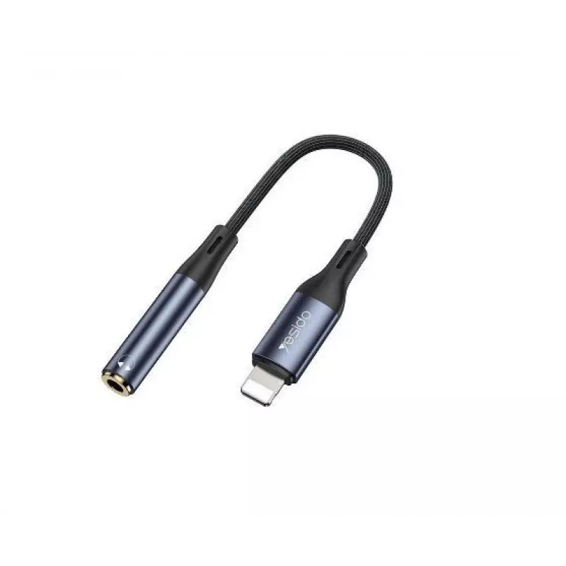 YESIDO YAU37 Lightning į 3,5 mm garso adapterio laidas, nailono pynė, aliuminio lydinys, juodas, 12 cm