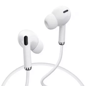 YESIDO YH33 laidiniai į ausis įdedami stereo ausinės su įmontuotu mikrofonu, 3,5 mm lizdu, nesusipainiojančiu plokščiu laidu, baltos spalvos