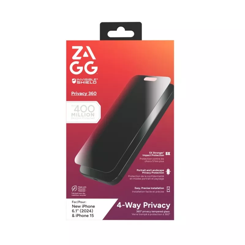 ZAGG InvisibleShield Glass Elite Privacy 360 Screen Protector, skirta iPhone 14 Pro Max