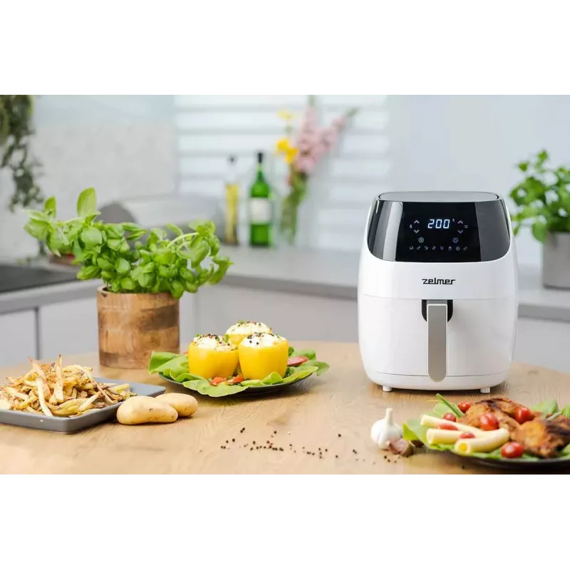 Zelmer ZAF5501W Be Aliejaus Oro Gruzdintuvė, 5L, 1500W, Skaitmeninis Jutiklinis Skydelis, Balta