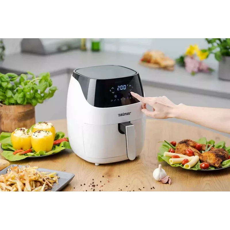 Zelmer ZAF5501W Be Aliejaus Oro Gruzdintuvė, 5L, 1500W, Skaitmeninis Jutiklinis Skydelis, Balta