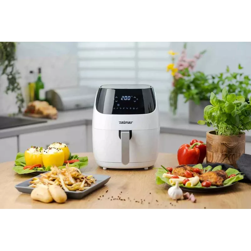 Zelmer ZAF5501W Be Aliejaus Oro Gruzdintuvė, 5L, 1500W, Skaitmeninis Jutiklinis Skydelis, Balta