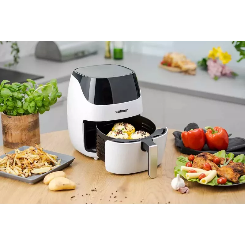 Zelmer ZAF5501W Be Aliejaus Oro Gruzdintuvė, 5L, 1500W, Skaitmeninis Jutiklinis Skydelis, Balta