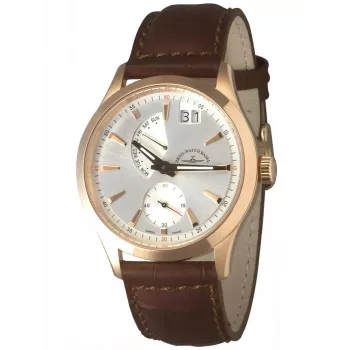ZENO MAN 66627004QPRF 42mm Šveicariškas automatinis laikrodis juodu ciferblatu ir rudu odiniu dirželiu