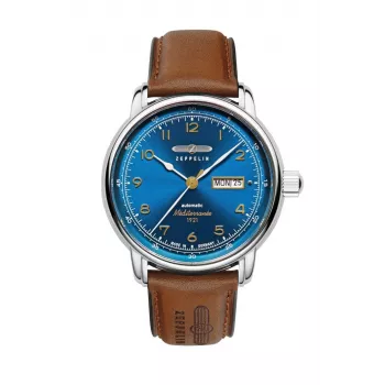 Zeppelin Mediterranee 96643 Vyriškas kvarcinis laikrodis, 40 mm, mėlynas ciferblatas, mėlynas odinis dirželis