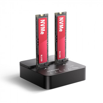 AXAGON ADSA-M2C22L dviejų M.2 NVMe SSD diskų dokas, USB-C 20Gbps, klonavimas