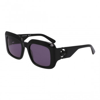 Longchamp LO753S5120001 moteriški kvadratiniai akiniai nuo saulės, juodas acetato rėmelis, pilki lęšiai, 51/20/140 mm