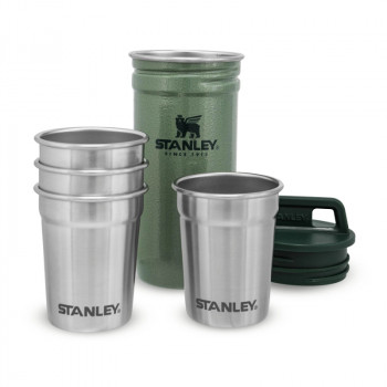 STANLEY Vodka stiklinių rinkinys Adventure, 4 stiklinės 59mL su laikymo rėmu žalias
