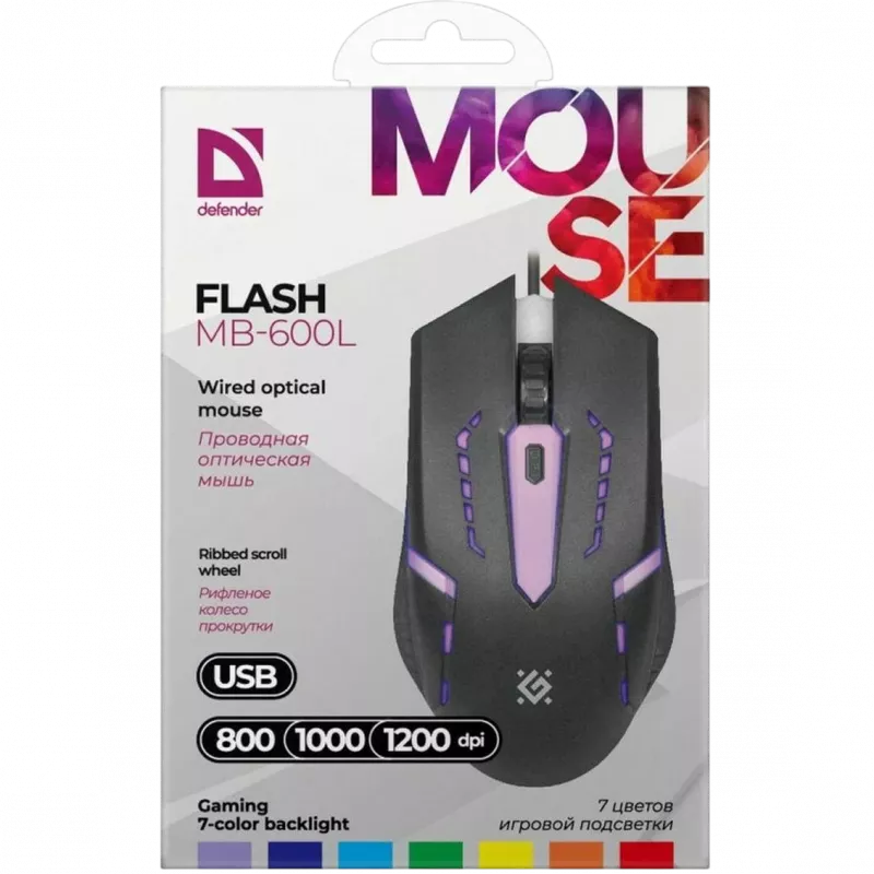 PELĖ DEFENDER FLASH MB-600L OPTIC LED 1200dpi 4P