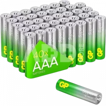 AAA šarminių baterijų pakuotė GP 03024AETA-B40 — 40 elementų, Micro (AAA) Super Alkaline