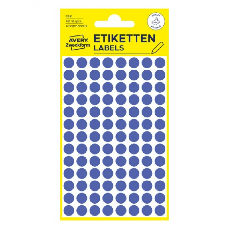 Avery Zweckform 3591 – nuimami žymėjimo lipdukai, Ø 8 mm, mėlyni, 416 vnt.