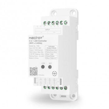 MiBoxer TW5 LED valdiklis DIN bėgeliui, WiFi + RF, 12 A kanalui, bendrai 20 A