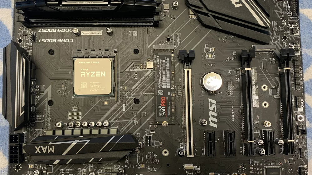 Modern desktop motherboard close up